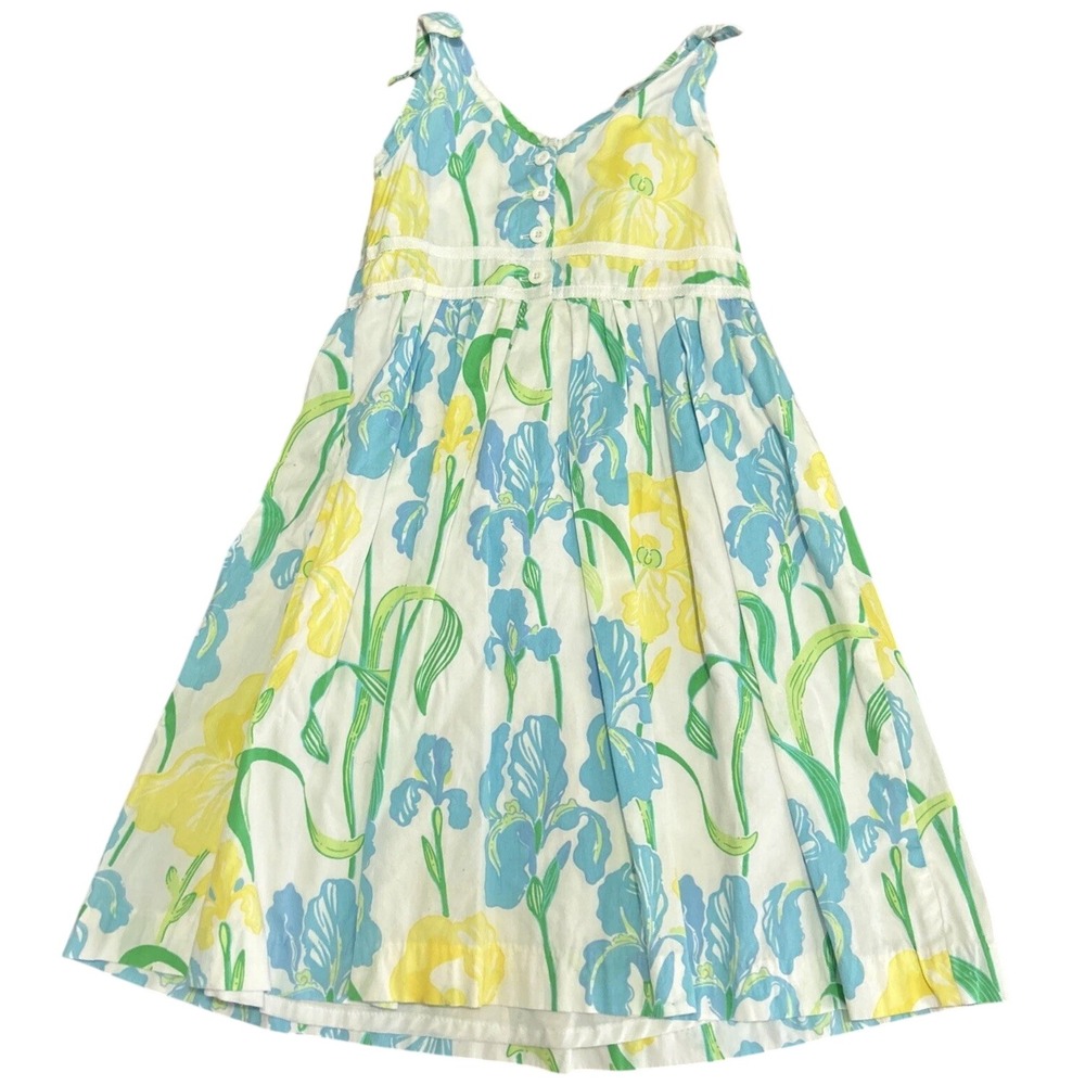 Lilly Pulitzer Tank Dress Youth Size 7  Blue N Yellow Irises‎ Sleeveless Stripe